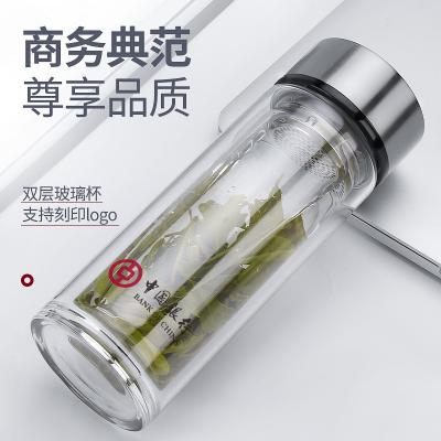 新款商務辦公雙層加厚玻璃杯創(chuàng)意廣告杯禮品水杯定制logo水杯批發(fā)