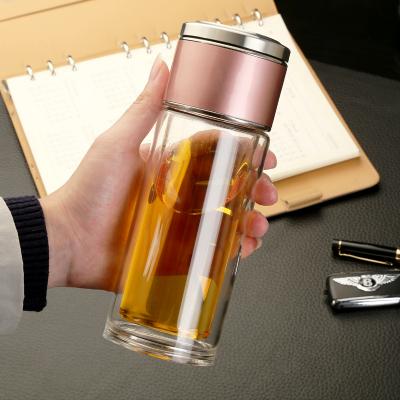 網(wǎng)紅茶水分離杯雙層玻璃杯家用透明玻璃水杯商務禮品茶杯隔熱